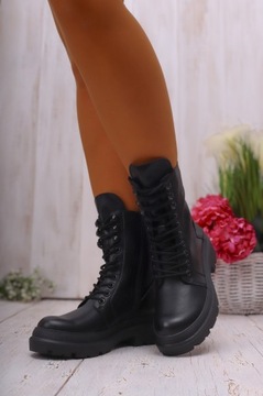 BOTKI DAMSKIE BUTY GLANY CZARNE KLASYCZNE TRAPERY WYSOKIE