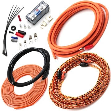MOCNE SOLIDNE PRZEWODY KABLE DO WZMACNIACZ SUBWOOFER TUBA ZESTAW 10mm2