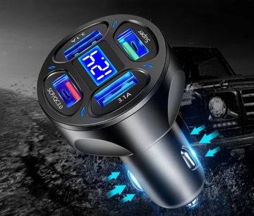 Комплект быстрого автомобильного зарядного устройства 4xUSB 7А + кабель 3в1