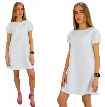 ELEGANCKA TRAPEZOWA SUKIENKA KOMUNIA WESELE 140