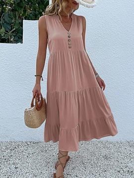 JIM & NORA Casual Summer Midi Dress Women Sleevele