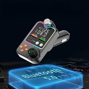 АВТОМОБИЛЬНЫЙ ПЕРЕДАТЧИК BLUETOOTH BT 5.0 QC ЗАРЯДКА 3x USB RGB АУДИО FM