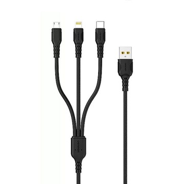 Кабель FAST 3в1 1м USB — Micro USB + Lightning на IPHONE + USB-C 100см