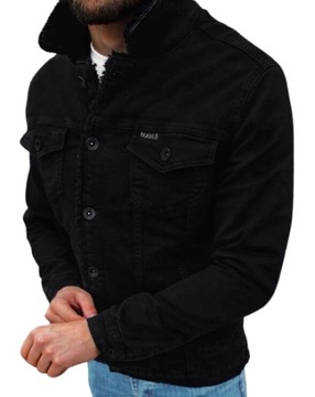 Kurtka jeansowa katana z kożuchem męska Navi Black czarna r.S