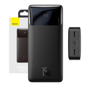 BASEUS Powerbank 20000mAh 2xUSB USB-C 15W LED QC
