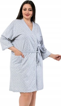 SZLAFROK DAMSKI podomka BAWEŁNA 100% szary wiązanie wzór rękaw 3\4 rozm.2XL