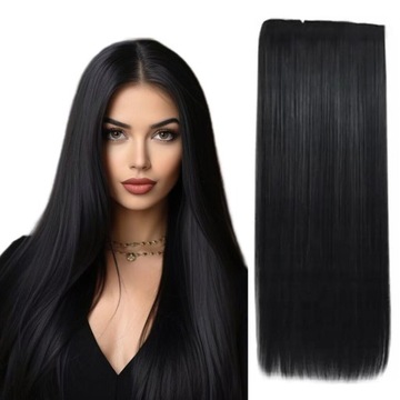 Długie WŁOSY DOCZEPIANE Proste 60CM CLIP W CZARNYM Efekt Naturalny