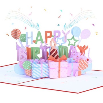 Grająca Świecąca Urodzinowa Kartka 3D LED Birthday Prezent Urodziny Impreza