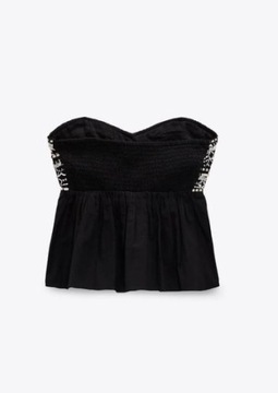 ZARA TOP DAMSKI CZARNY ZDOBIONY Z LNEM XS V7D