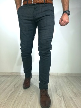 Męskie szare eleganckie spodnie w kratę SDM - 33