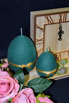 ŚWIECA JAJKO H14CM EASTER VELUR CIEMNA ZIELEŃ