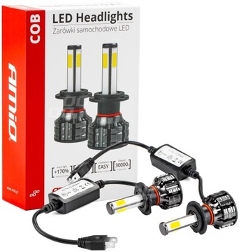 Żarówki samochodowe LED H7 COB Aktywne chłodzenie SUPER MOCNE 6500K 2 SZT