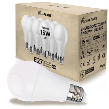 10x Żarówka LED E27 A60 15W 1500lm BARWY ecoPLANET