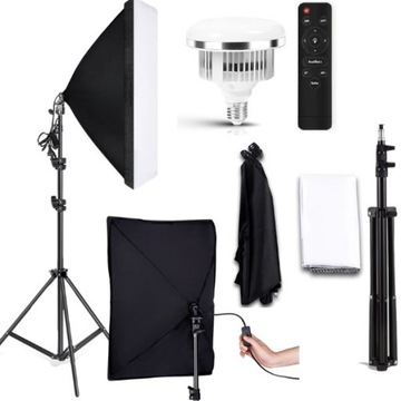 Lampa Fotograficzna Softbox 50 x 70cm Statyw 180cm Żarówka 45W PILOT