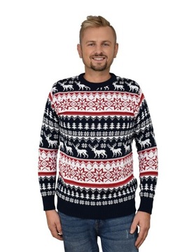 НОРВЕЖСКИЙ РОЖДЕСТВЕНСКИЙ СВИТЕР СНЕЖИНКИ ОЛЕНЬ ТЕМНО-СИНИЙ КРАСНЫЙ РОЖДЕСТВЕНСКИЙ L