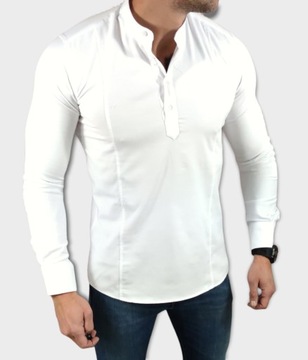 Koszula slim fit ze stójką 3-guziczki biała EGO02 - 3XL
