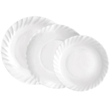 Набор из 18 обеденных тарелок Bormioli Rocco Prima, белое стекло, можно мыть в посудомоечной машине.