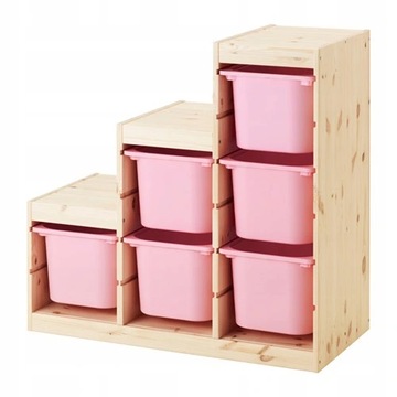 IKEA TROFAST regał SOSNA + 6 pojemników RÓŻOWY