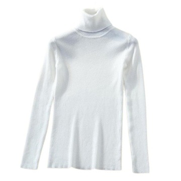 Damski sweter z golfem o grubym splocie, składany i o klasycznym kroju w kolorze białym