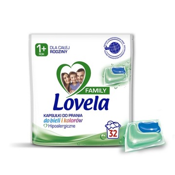 Гипоаллергенные капсулы для стирки Lovela Family, белые, для аллергиков, 32 шт.