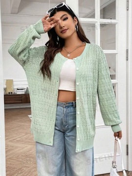 KARDIGAN DZIANINOWY AŻUROWY ROZPINANY MIĘTOWY Z MOHERU CASUAL SHEIN 4XL