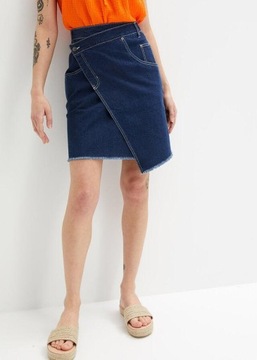 ДЖИНСОВАЯ ЮБКА СТРЕЙЧ, АСИММЕТРИЧНЫЙ НИЖ 36