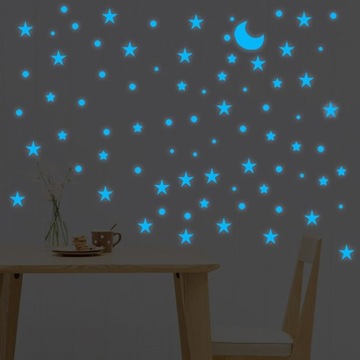 Naklejki Ścienne Świecące w Nocy na Niebiesko Gwiazdki Kropki Księżyc