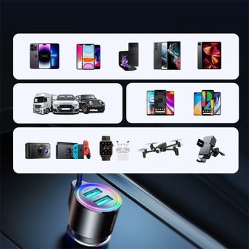 АВТОМОБИЛЬНОЕ ЗАРЯДНОЕ УСТРОЙСТВО С КАБЕЛЕМ USB-C 17ВТ, 2xUSB С ПОДСВЕТКОЙ