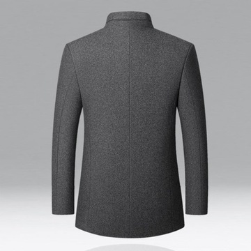 Men Woolen Coat Stand Collar Solid Color Windproof