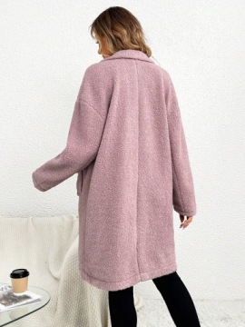 КЛАССИЧЕСКОЕ ПЛЮШЕВОЕ ПАЛЬТО ДЛЯ беременностей, РОЗОВЫЙ МИШКА, ПРОСТОЕ, SHEIN BUTTONS 38