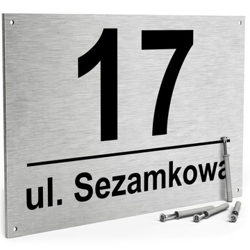 АДРЕСНАЯ ТАБЛИЧКА НОМЕР ДОМА С НОМЕРОМ ДОМА 32х21 см Серебро + ШПИЛЬКИ