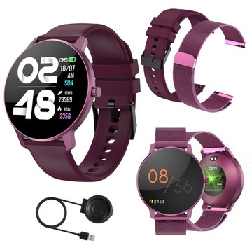 Smartwatch Bemi ARI+2 paski/metalowy/PL róż/fiolet