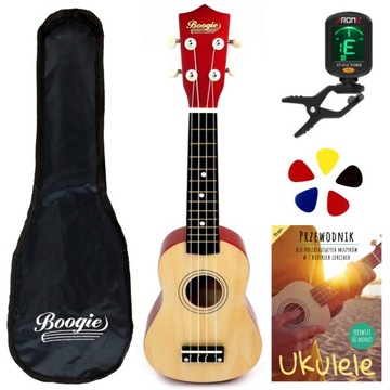 DREWNIANE UKULELE SOPRANOWE ZESTAW + STROIK TUNER