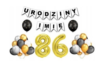 Zestaw na 86 Urodziny Balony Baner Dowolne Imię