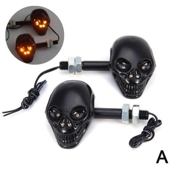 2 sztuk Led kierunkowskaz motocykla czarny czaszka