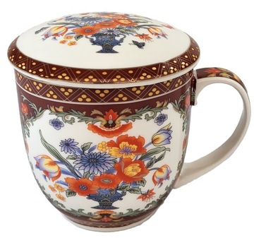 Kubek z zaparzaczem Wzór orientalny kwiaty porcelana zaparzacz 350 ml