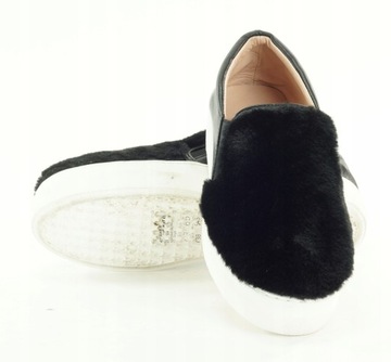 TOPSHOP tenisówki wsuwane czarne slipony slip on futerko r. 37