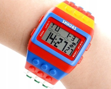 Kolorowy zegarek dziecięcy klocki stoper dla chłopca elektroniczny budzik