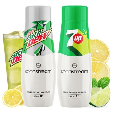 SodaStream MOUNTAIN DEW DIET BEZ CUKRU + 7UP Syrop do Wody Koncentrat 440ML