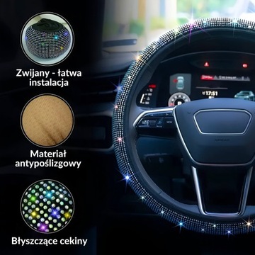 POKROWIEC NA KIEROWNICE CEKINY DIAMENCIKI UNIWERSALNY NAKŁADKA ETUI DO AUTA