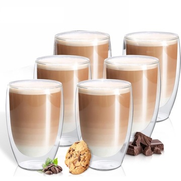6X Szklanki Termiczne Do Kawy Herbaty Latte D
