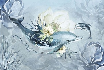 Tapeta dla dzieci delfin w kwiatach, ocean 368x248