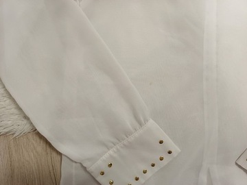 Szyfonowa biała bluzka złote wstawki r 36 CA55