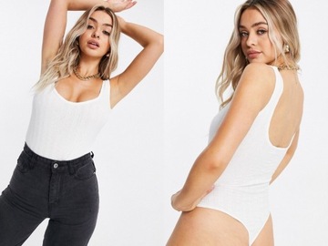 Missguided Białe prążkowane body 2XS (32)