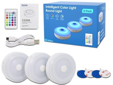 BASON RGB LED Oświetlenie z pilotem 16 kolorów LED 3 szt. szafa/pomieszczen