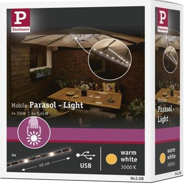 Комплект светодиодного освещения для садового зонта USB LED STRIPE 4х40см 3000К