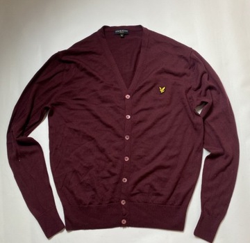 Lyle & Scott ORYGINAL BORDO WEŁNIANY SWETER /L