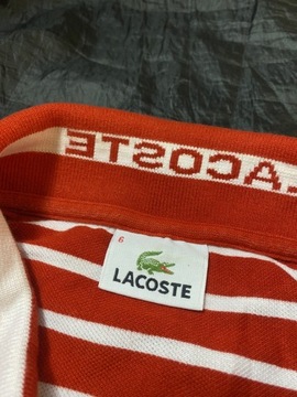 LACOSTE SPORT BAWEŁNA ORYGINALNE KRÓTKIE CZERWONE POLO W PASKI XXL/2XL