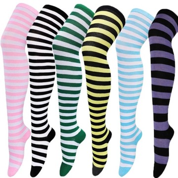 Color Striped Stockings Japanese Over Knee Socks Fashion Women Keep Warm