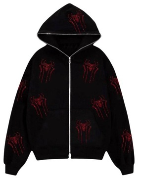 Bluza Z Kapturem PŁaszcz Kardigan Goth Y2K pająk